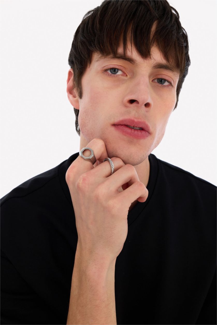 Man Grey AtolyeWolf x DeFacto Man 2 Piece Steel Rings