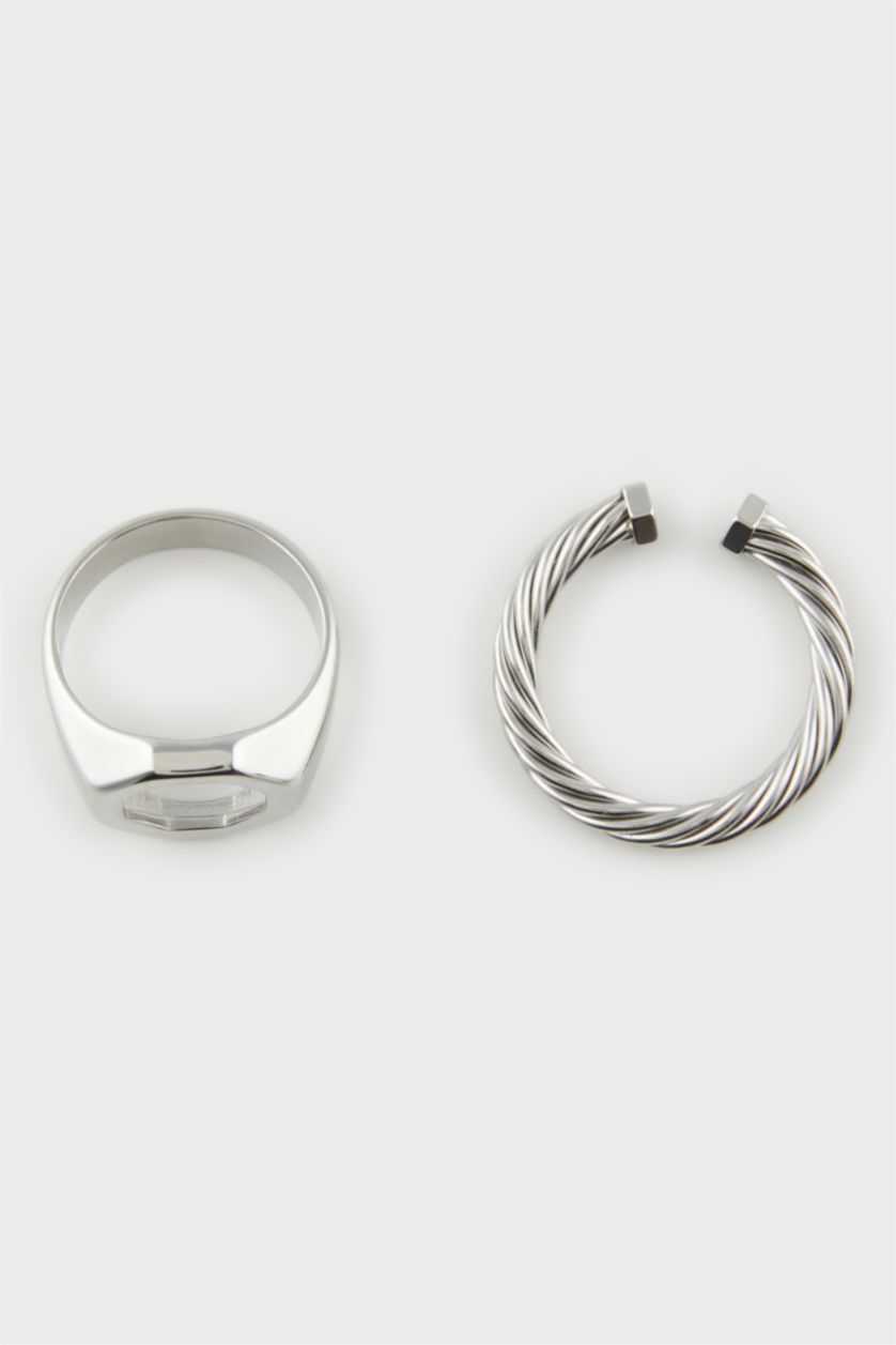 Man Grey AtolyeWolf x DeFacto Man 2 Piece Steel Rings