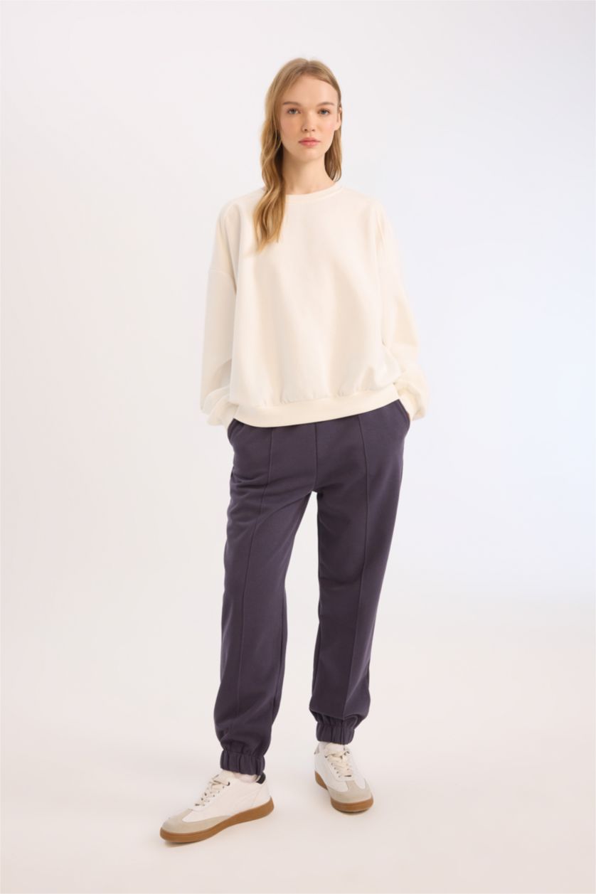 Kadın Lacivert Kalın Jogger Eşofman Altı Basic Düz Cepli Beli Paçası Lastikli