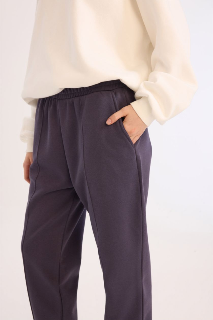 Kadın Lacivert Kalın Jogger Eşofman Altı Basic Düz Cepli Beli Paçası Lastikli