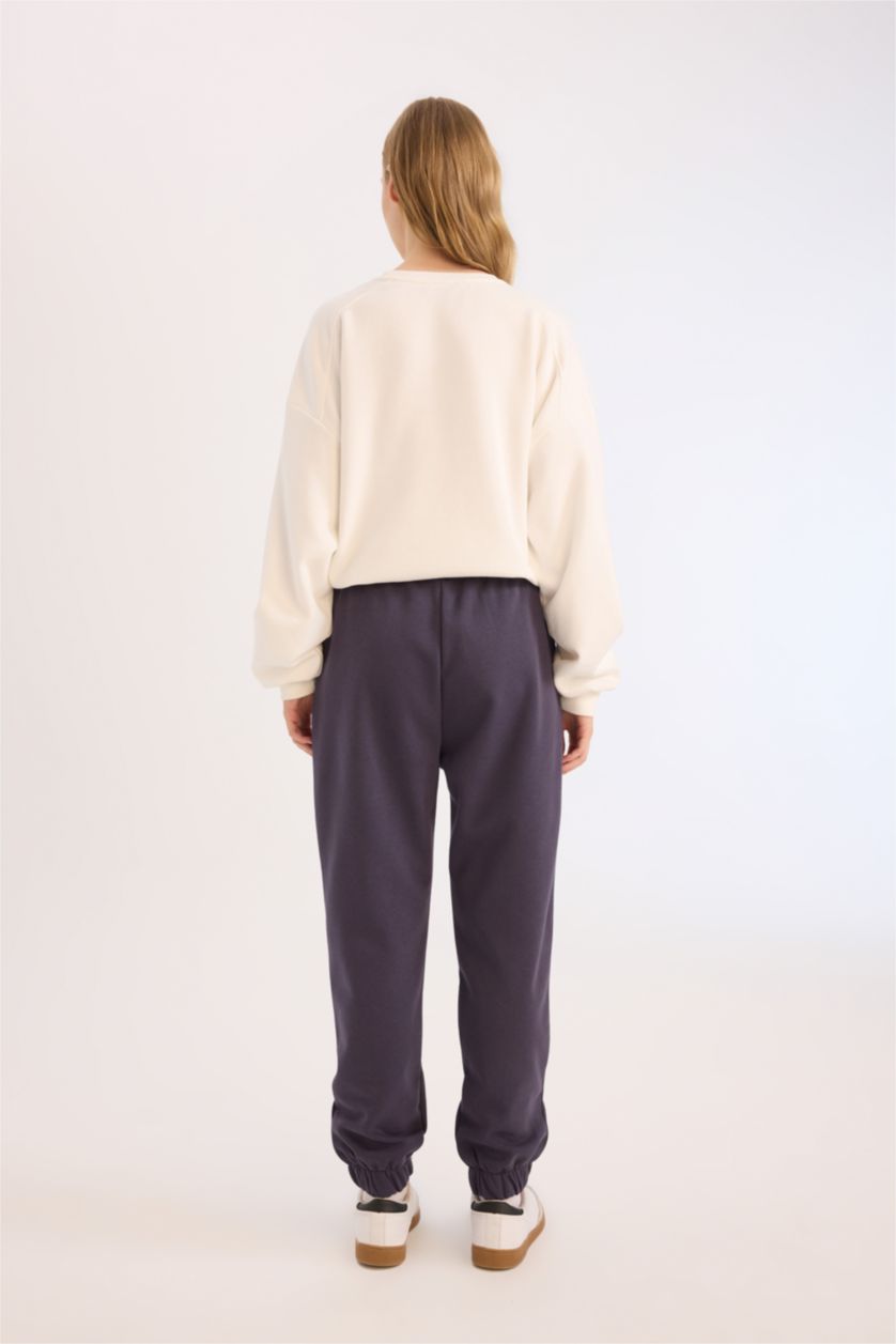 Kadın Lacivert Kalın Jogger Eşofman Altı Basic Düz Cepli Beli Paçası Lastikli