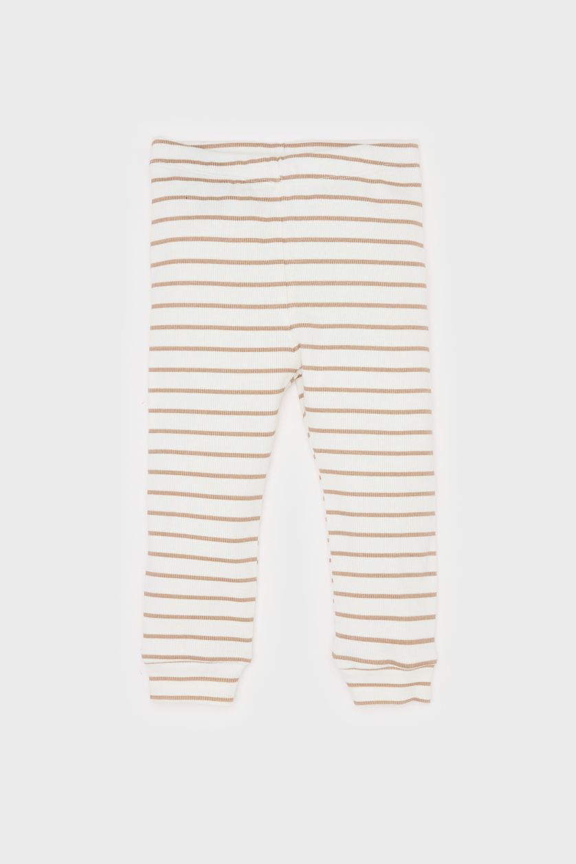 مولود ذكر بني فاتح طقم أولاد من بودي مضلع مخطط برقبة مستديرة و سروال بخصر مطاطي