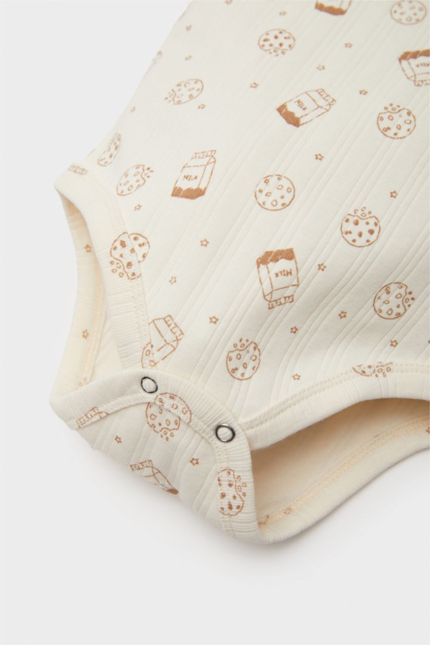 Baby Boy Ecru Baby Boy Corduroy Dinosaur Printed Snap Body Bottom 2 Piece Set