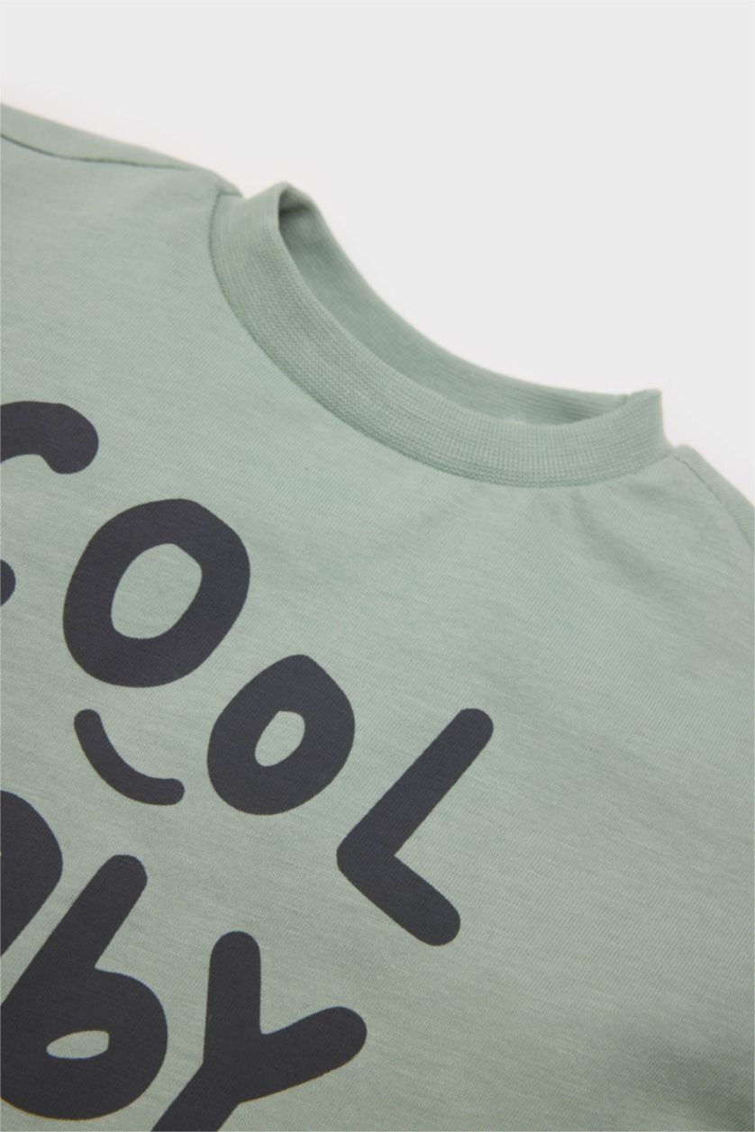 Erkek Bebek Antrasit Erkek Bebek Yenidoğan Bisiklet Yaka Baskılı Penye 2'li Uzun Kollu Tişört