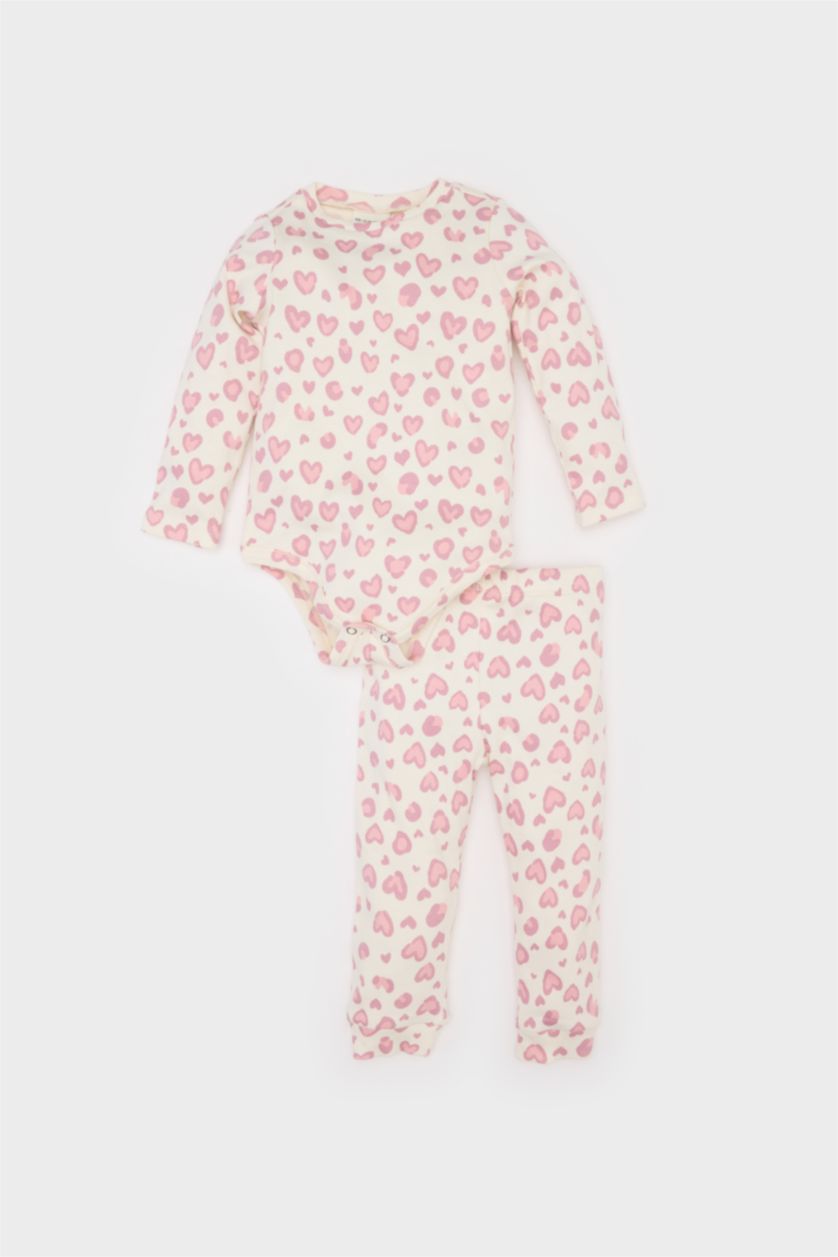 BÉBÉ FILLE Écru Ensemble de Body côtelé imprimé coeurs et pantalon pour fille