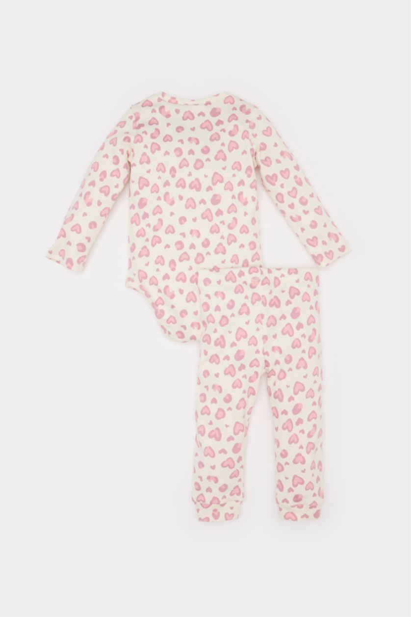 BÉBÉ FILLE Écru Ensemble de Body côtelé imprimé coeurs et pantalon pour fille