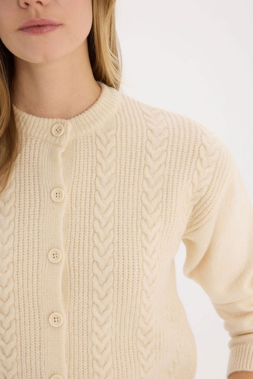 Kadın Ekru Basıc Triko Hırka