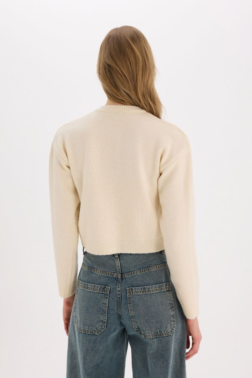 Kadın Ekru Basıc Triko Hırka