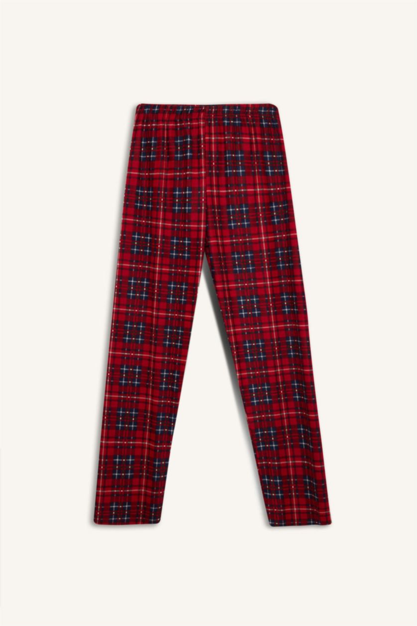 حريمي أحمر طقم بيجاما كاروهات قصة عادية كم طويل - قطعتين