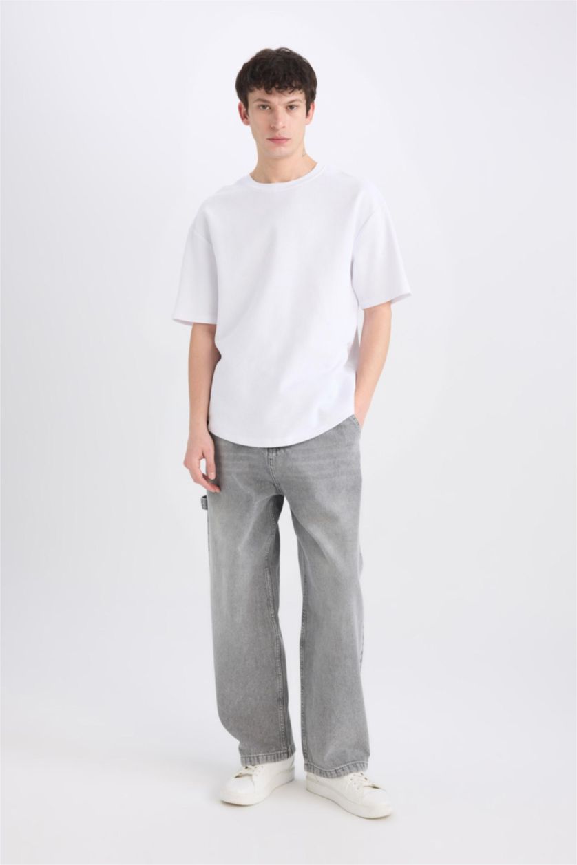 رجال رمادي بنطلون جينز برجل واسع وايد ليج