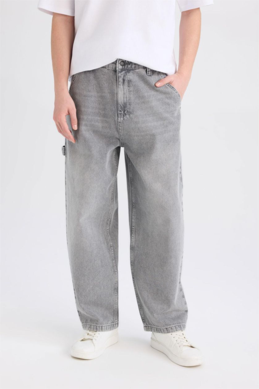 رجال رمادي بنطلون جينز برجل واسع وايد ليج