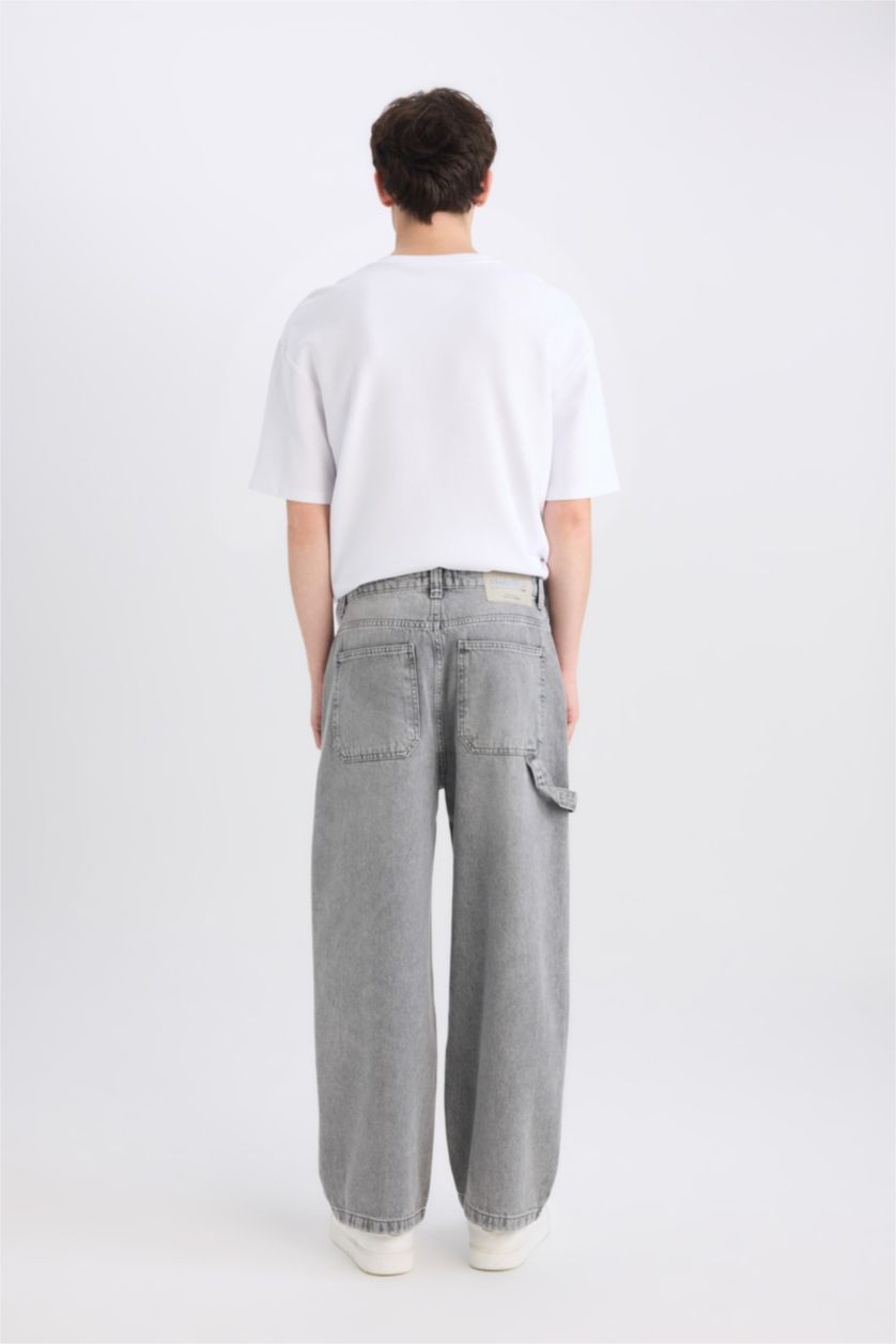 رجال رمادي بنطلون جينز برجل واسع وايد ليج