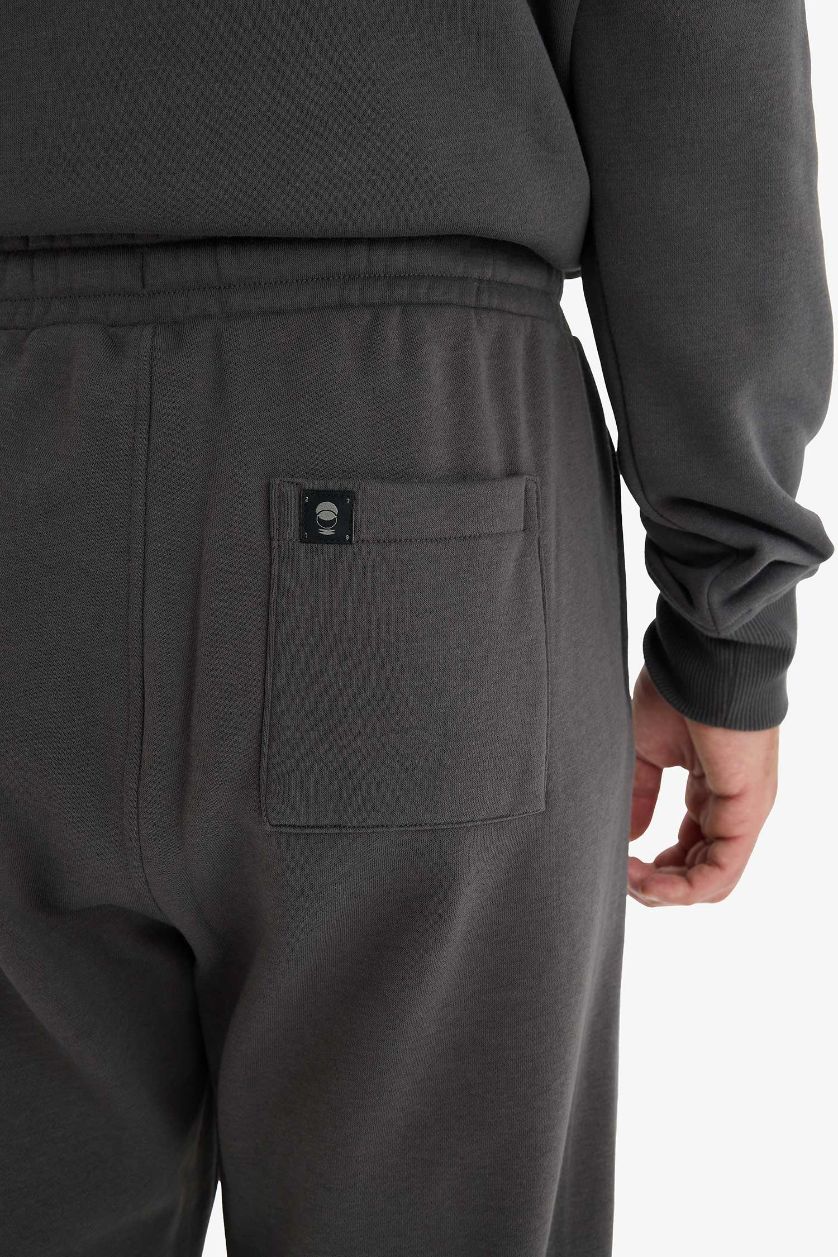Erkek Antrasit Regular Fit Beli Bağcıklı Cepli Paçası Lastikli Şardonlu Basic Düz Jogger Eşofman Altı