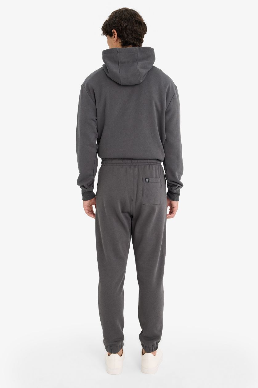 Erkek Antrasit Regular Fit Beli Bağcıklı Cepli Paçası Lastikli Şardonlu Basic Düz Jogger Eşofman Altı