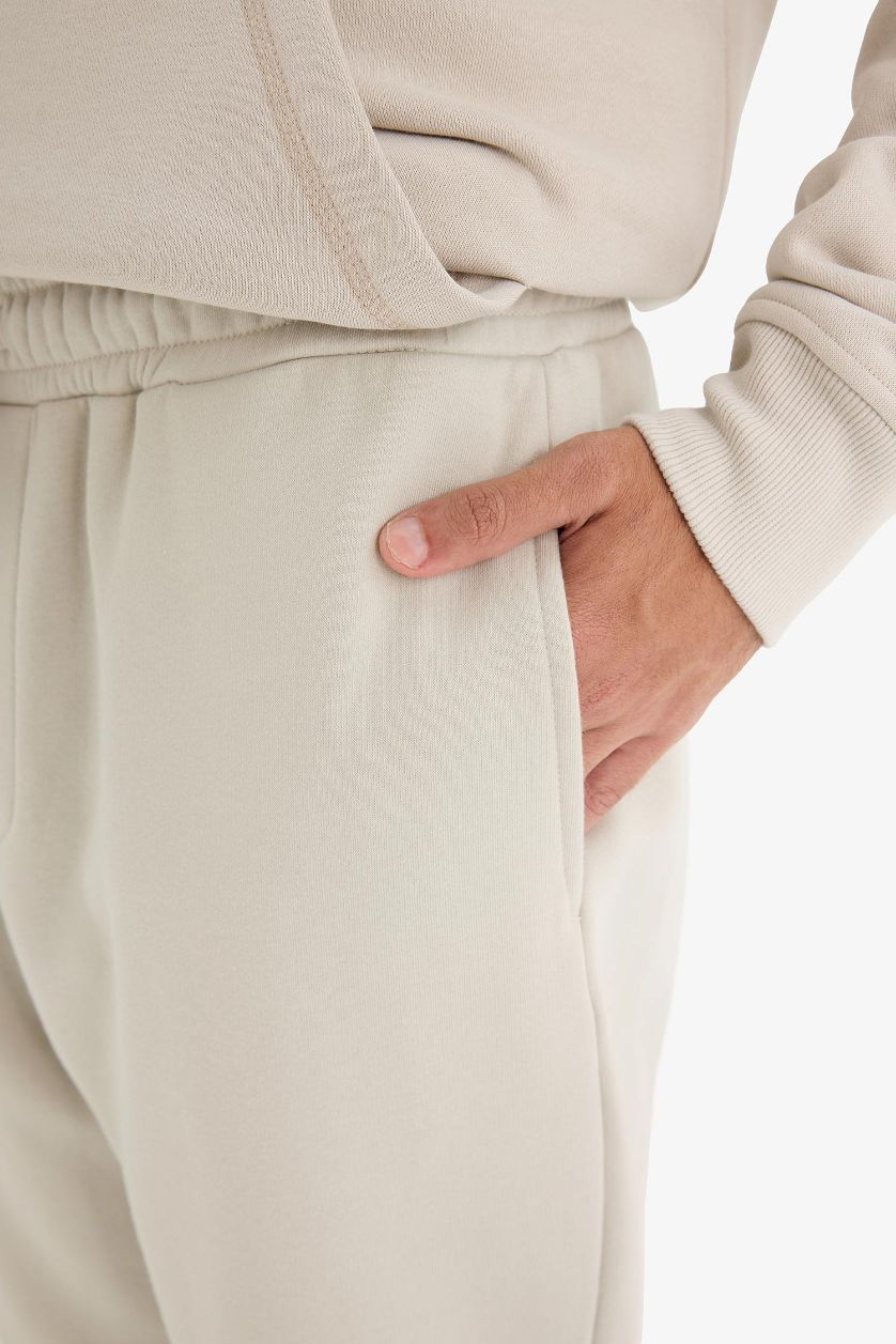 Erkek Taş Regular Fit Beli Bağcıklı Cepli Paçası Lastikli Şardonlu Basic Düz Jogger Eşofman Altı