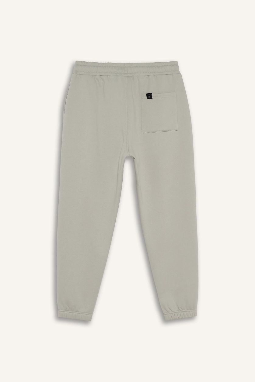 Erkek Taş Regular Fit Beli Bağcıklı Cepli Paçası Lastikli Şardonlu Basic Düz Jogger Eşofman Altı