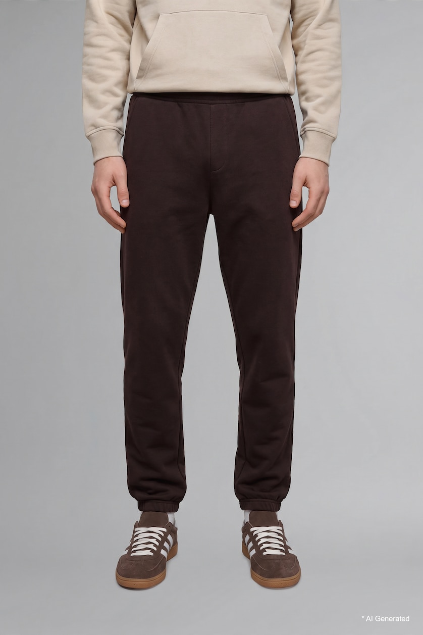 MAN Brown Regular Fit Long Jogger Trousers with Pockets