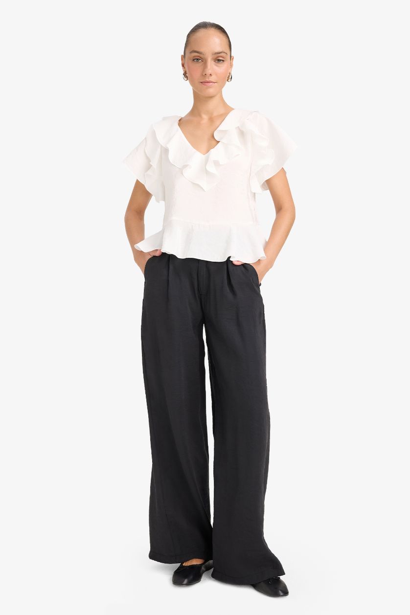 WOMAN Black Carrot Fit High Waist Wide Leg Modal Trousers