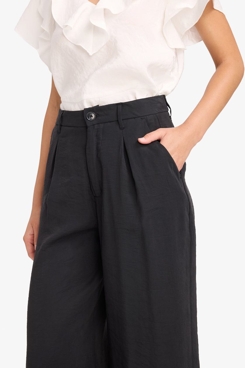 WOMAN Black Carrot Fit High Waist Wide Leg Modal Trousers