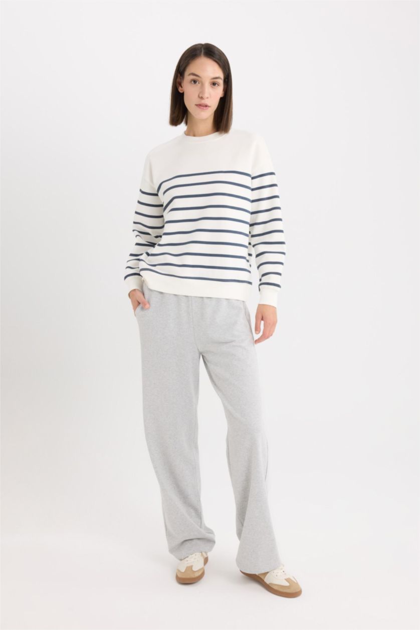 Women Grey Melange Straight Fit Thin Sweatshirt Fabric Trousers