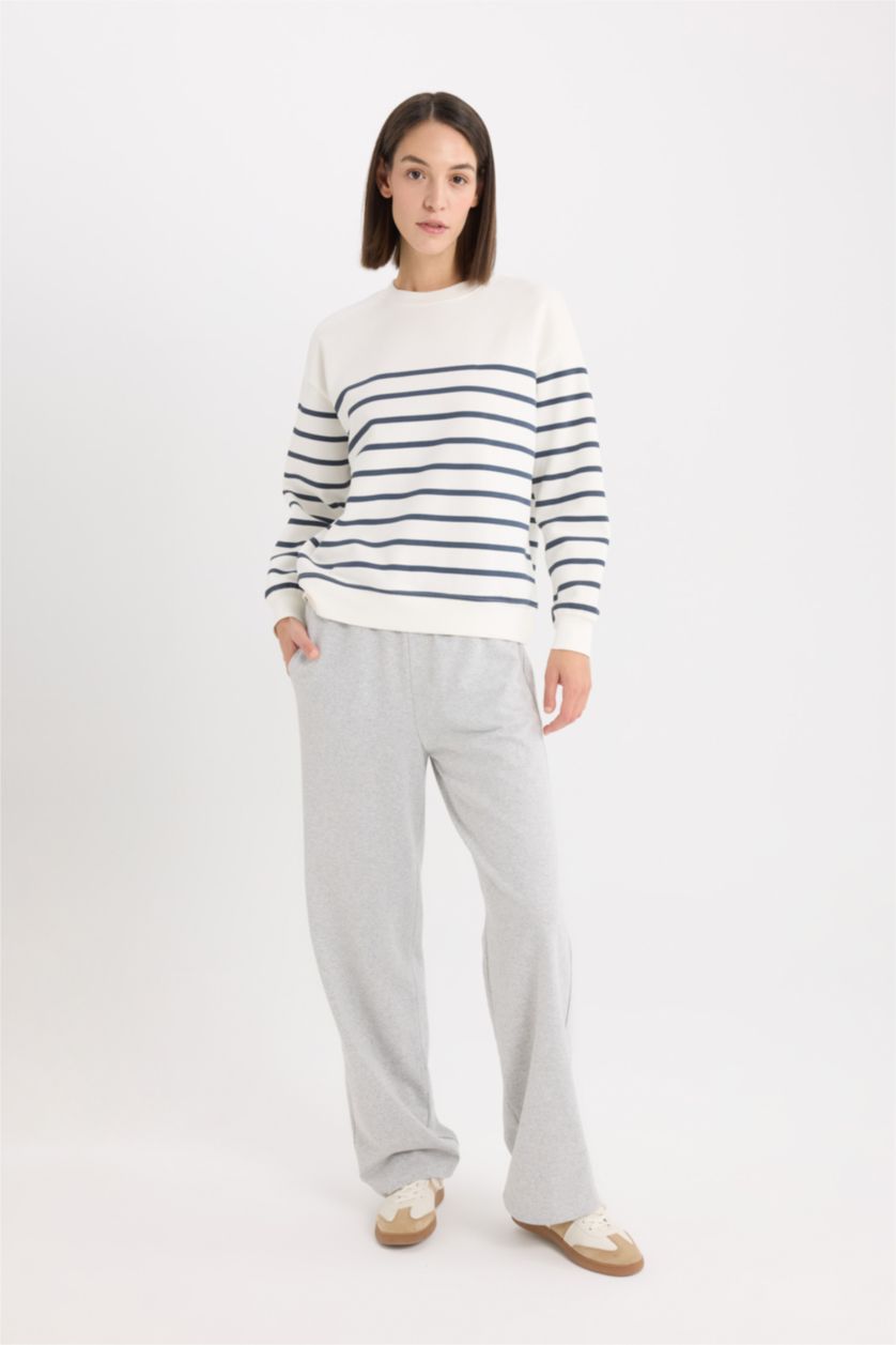 Kadın Gri Melanj Straıght Fıt İnce Sweatshirt Kumaşı Pantolon