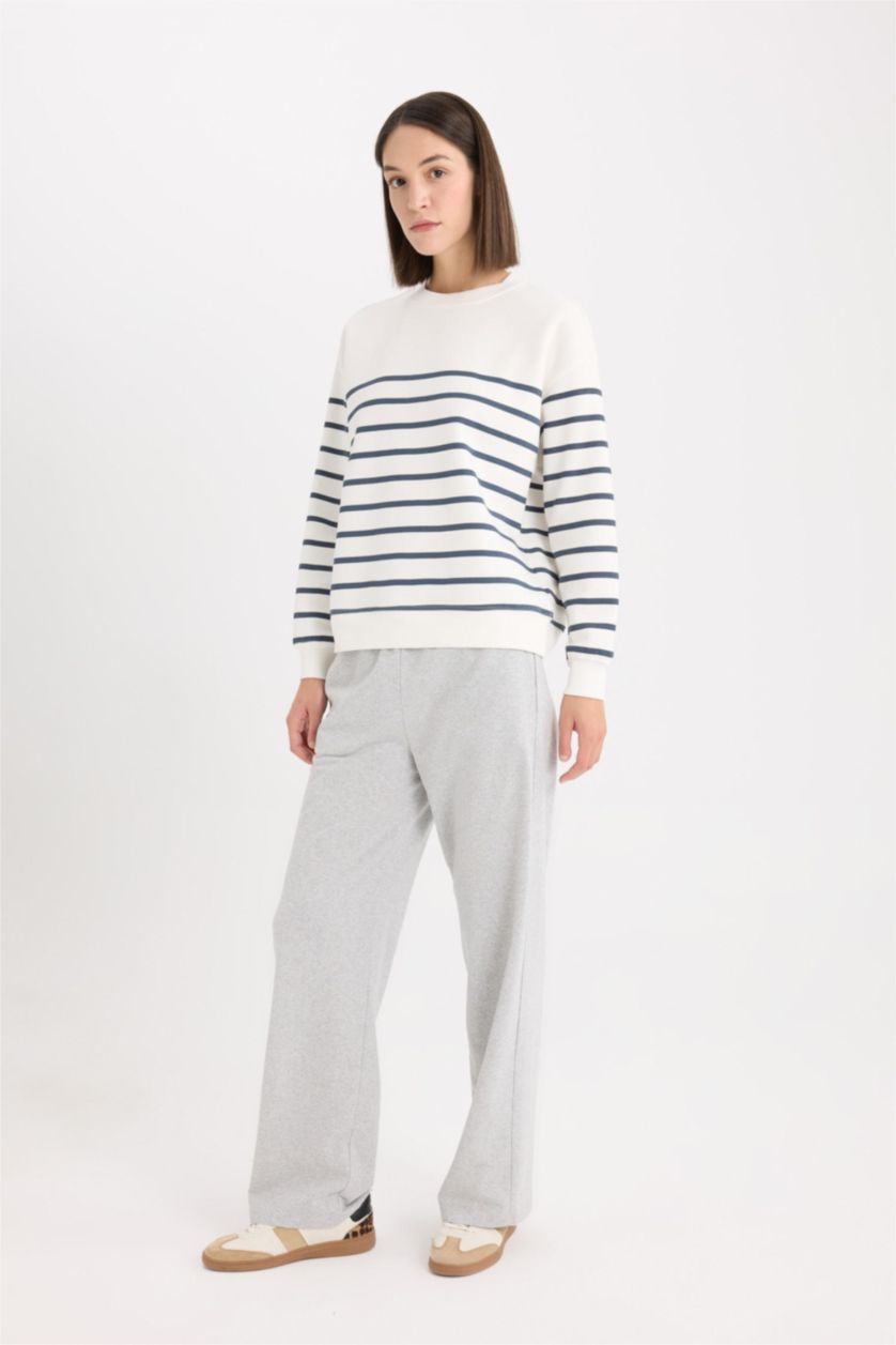 Women Grey Melange Straight Fit Thin Sweatshirt Fabric Trousers