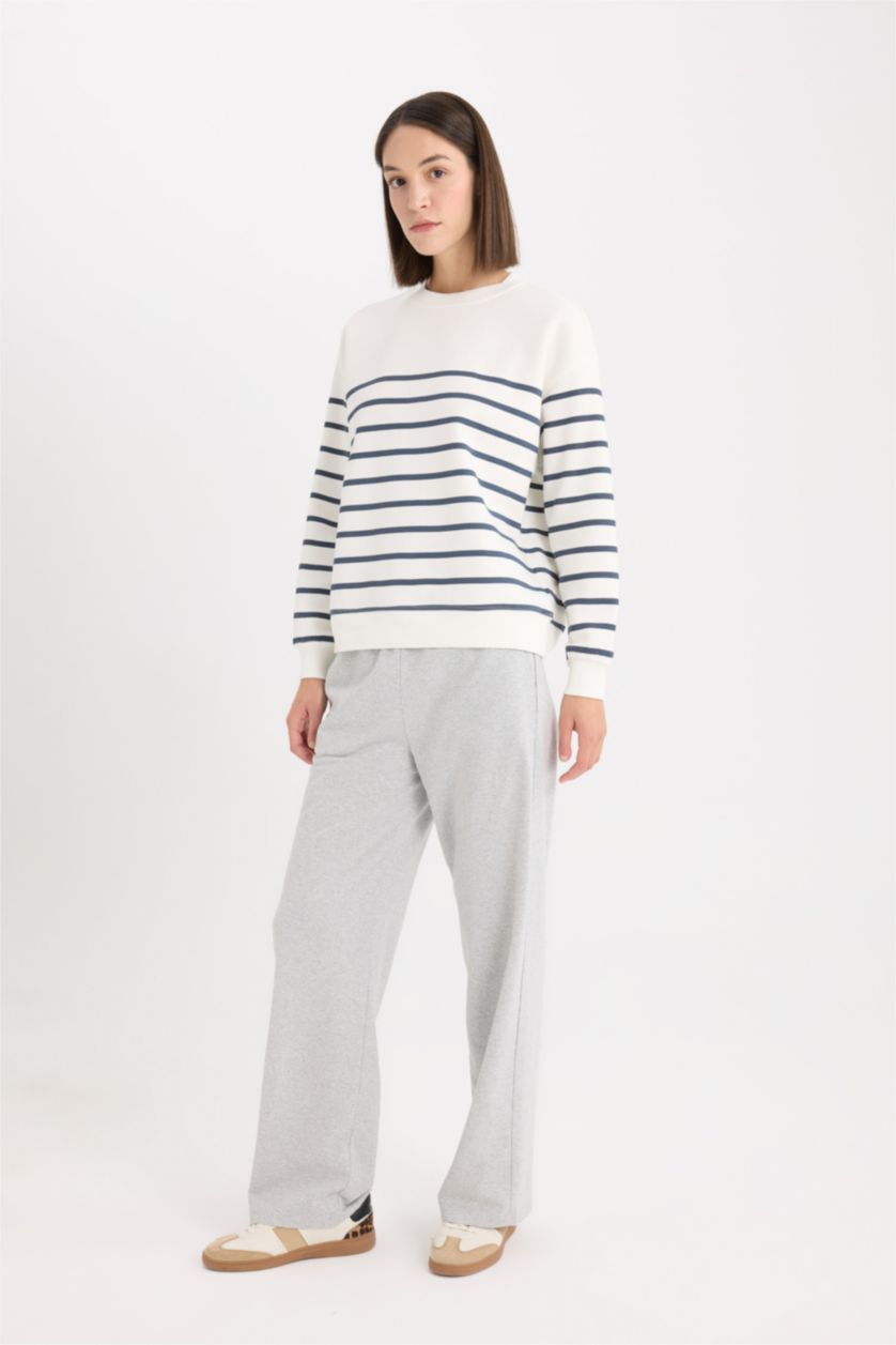 Kadın Gri Melanj Straıght Fıt İnce Sweatshirt Kumaşı Pantolon