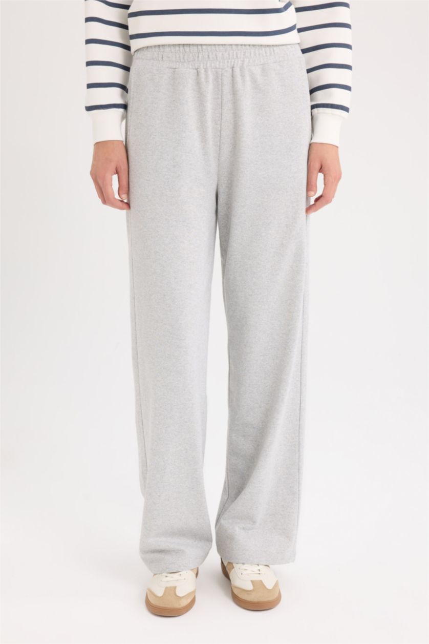Kadın Gri Melanj Straıght Fıt İnce Sweatshirt Kumaşı Pantolon