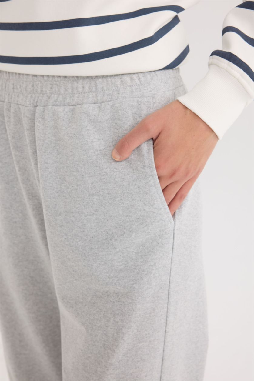 Kadın Gri Melanj Straıght Fıt İnce Sweatshirt Kumaşı Pantolon
