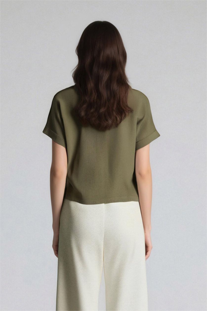 نساء كاكي بلوزة نص كم من موسلين قصة عادية