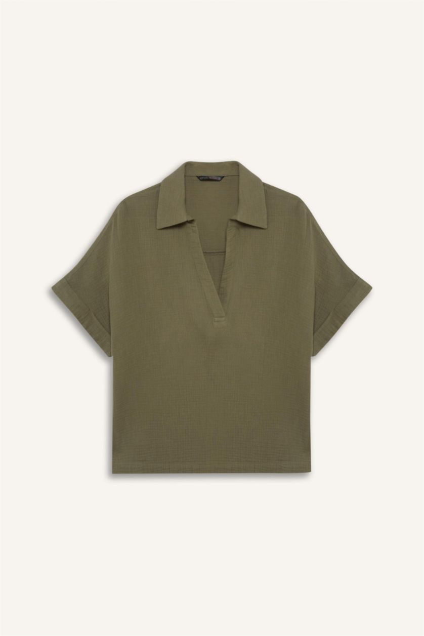 نساء كاكي بلوزة نص كم من موسلين قصة عادية