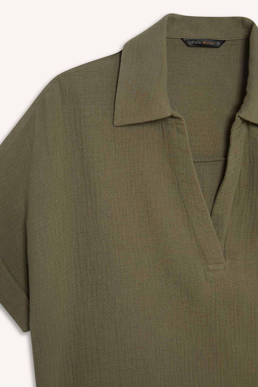 نساء كاكي بلوزة نص كم من موسلين قصة عادية