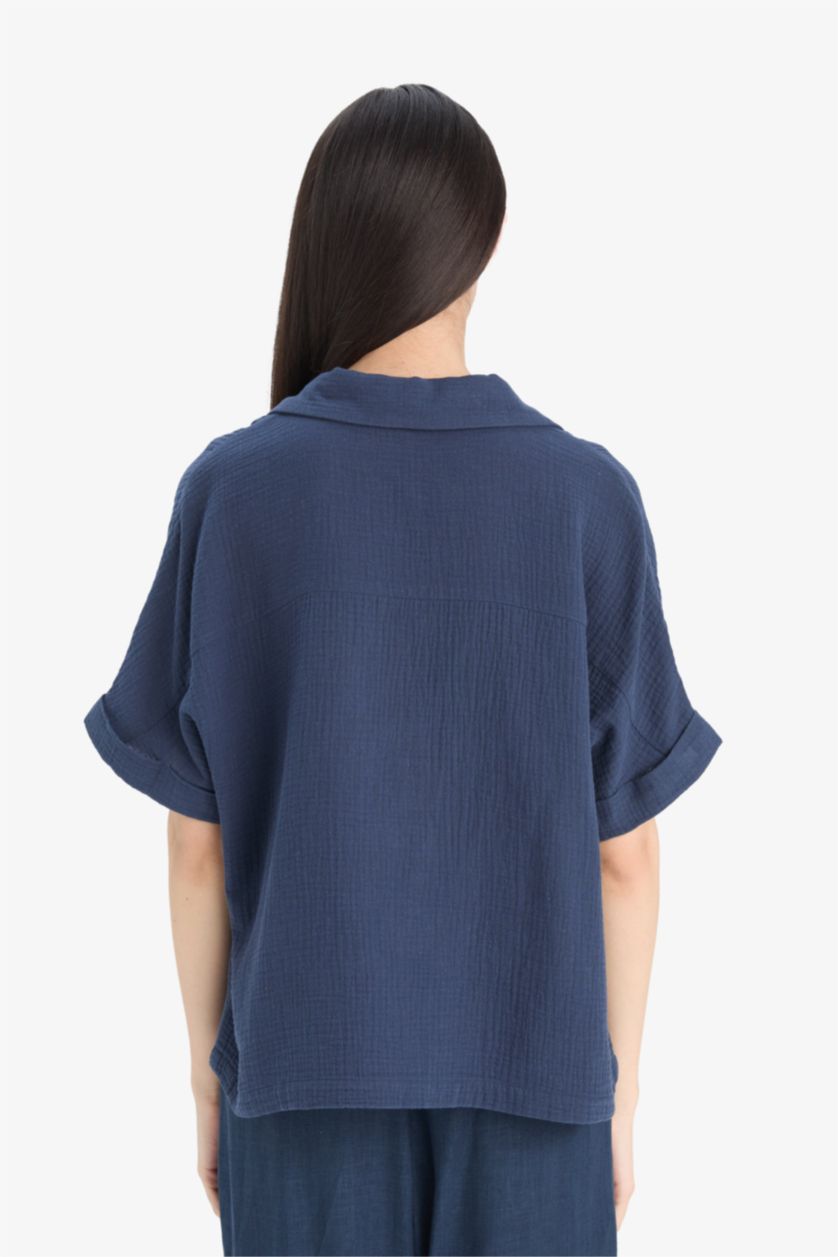 FEMME Marin Blouse en mousseline à manches courtes Coupe régulière