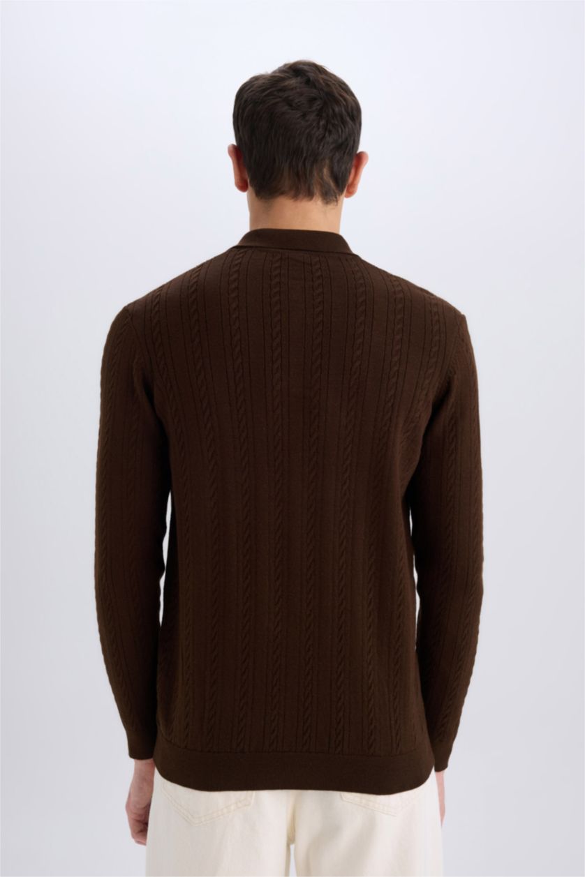 Man Brown Standard Fit Polo Collar Knitwear Pullover