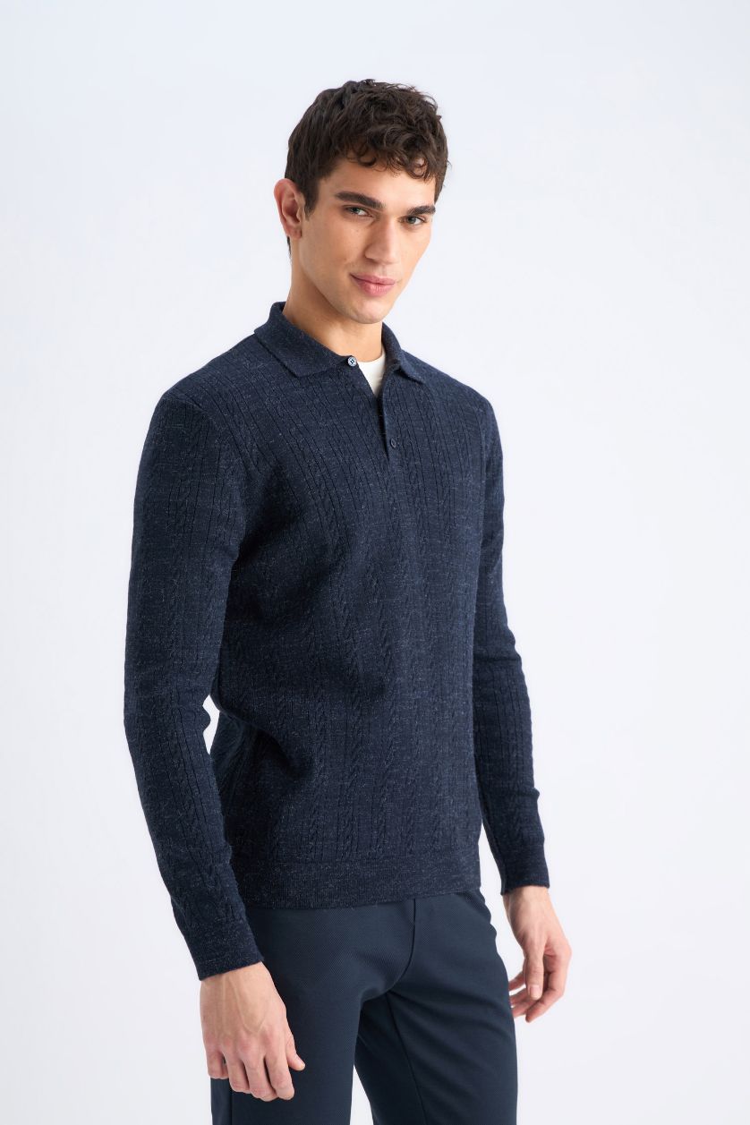 Man NAVY Standard Fit Polo Collar Knitwear Pullover
