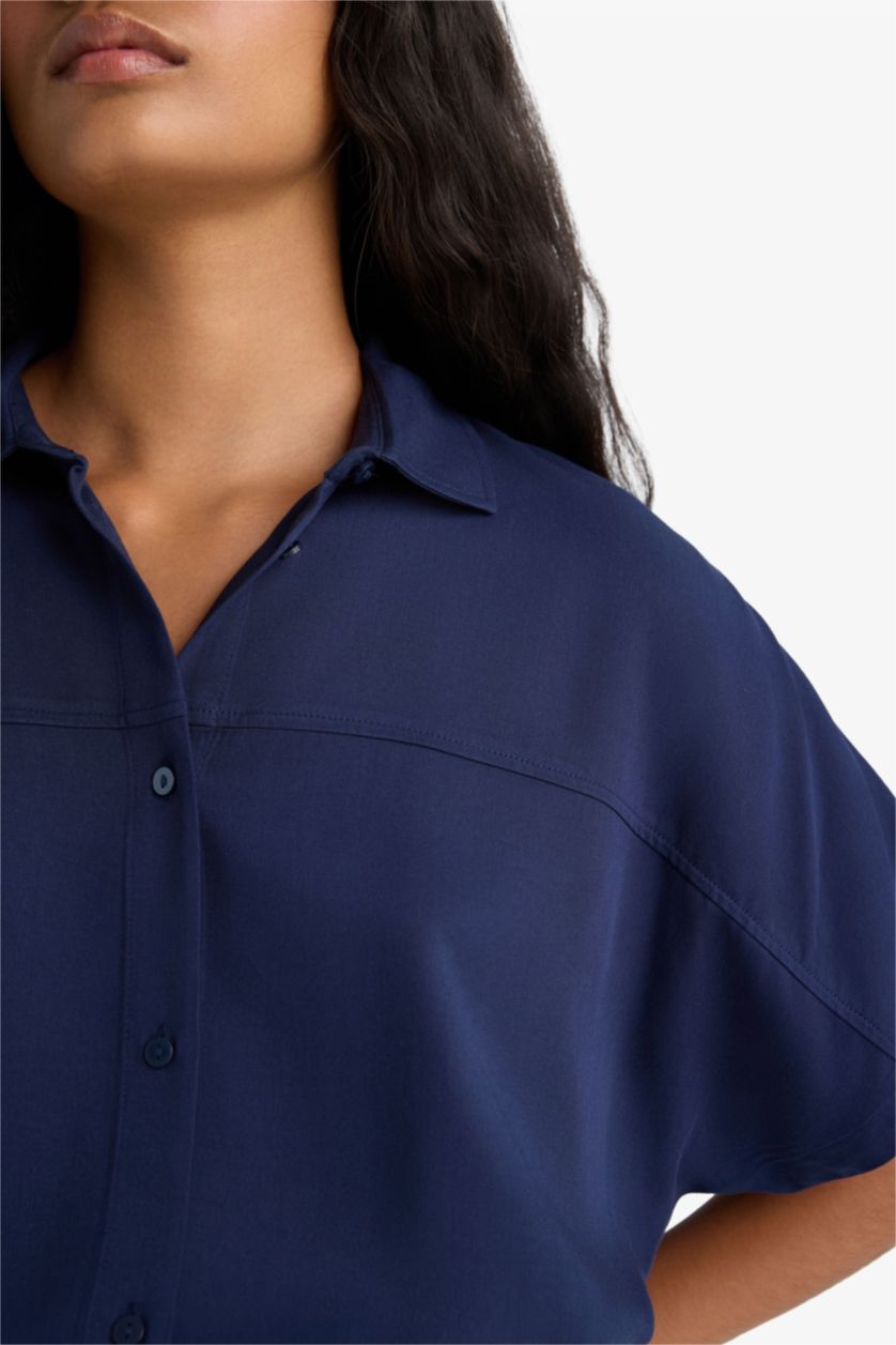 WOMAN NAVY Boxy Fit Shirt Collar Belmando Short Sleeve Shirt