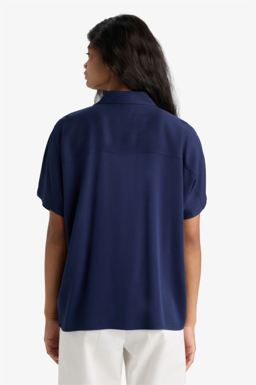 WOMAN NAVY Boxy Fit Shirt Collar Belmando Short Sleeve Shirt