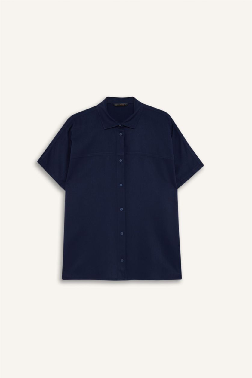 WOMAN NAVY Boxy Fit Shirt Collar Belmando Short Sleeve Shirt
