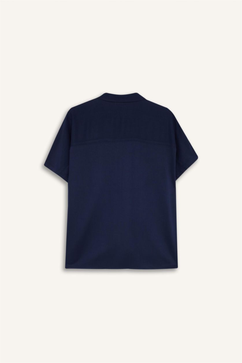 WOMAN NAVY Boxy Fit Shirt Collar Belmando Short Sleeve Shirt