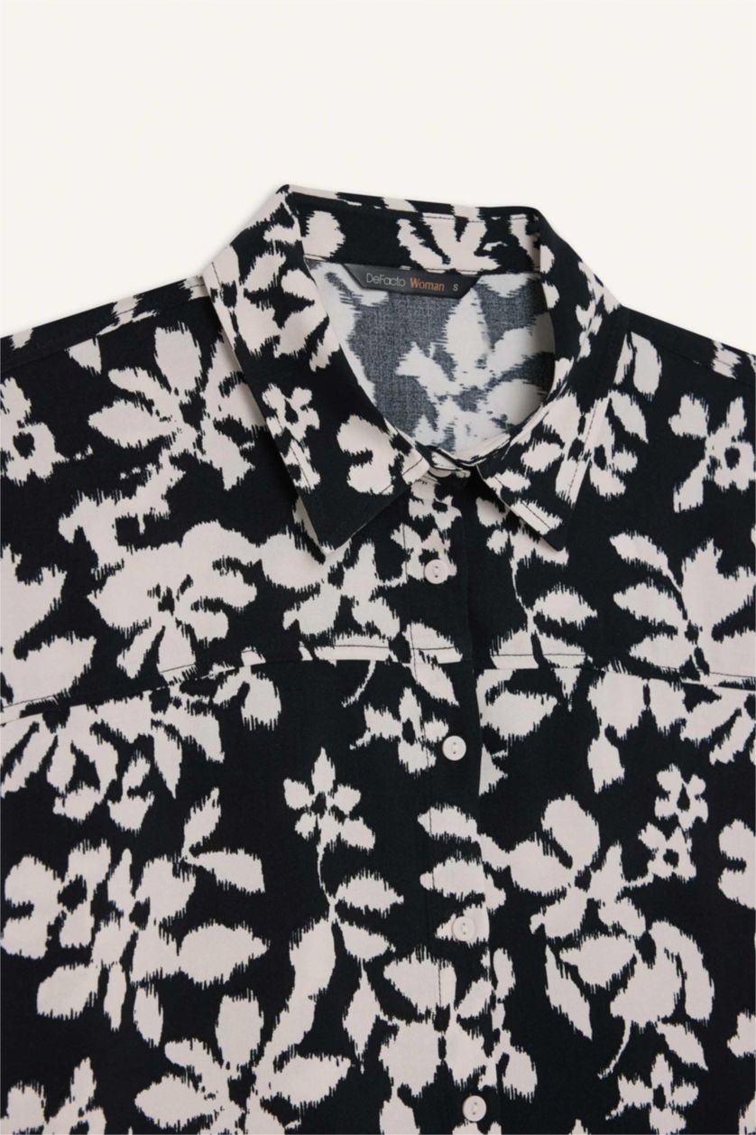 نساء أسود قميص نص ردن مطبوع قصة عادية