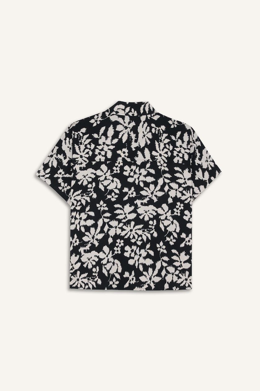 نساء أسود قميص نص ردن مطبوع قصة عادية