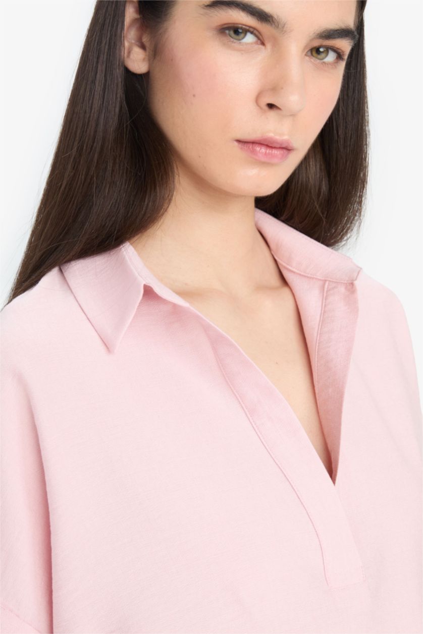 FEMME Rose Blouse à col chemise et manches courtes Coupe régulière