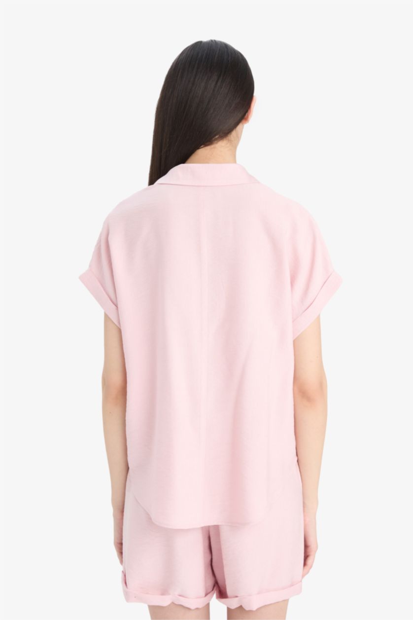 FEMME Rose Blouse à col chemise et manches courtes Coupe régulière
