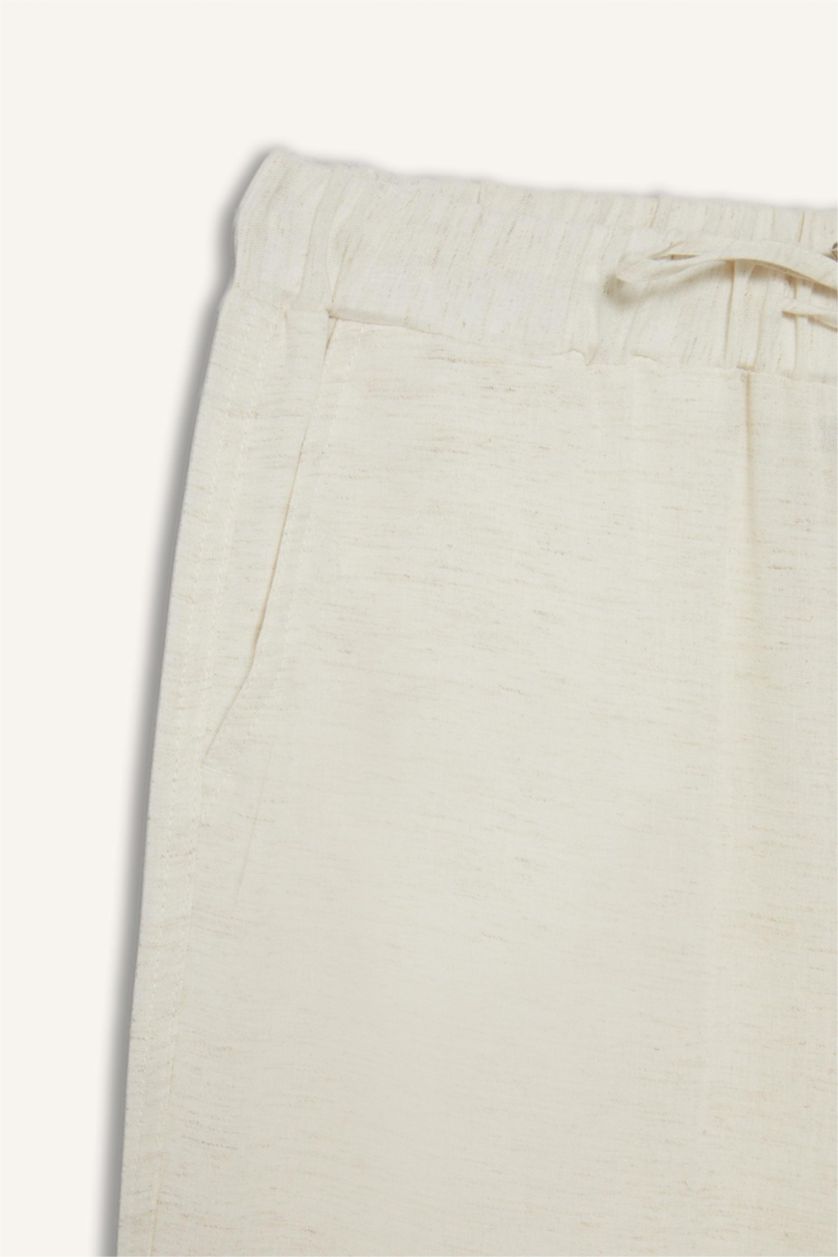 نساء بيج بنطرون وايد ليج برجل واسع بخصر عالي من مزيج الكتان