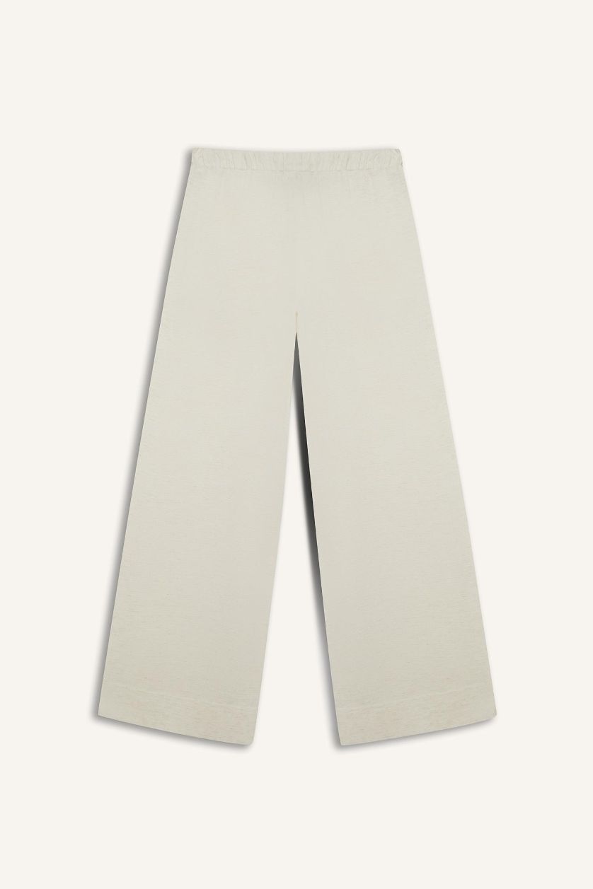 نساء بيج بنطرون وايد ليج برجل واسع بخصر عالي من مزيج الكتان