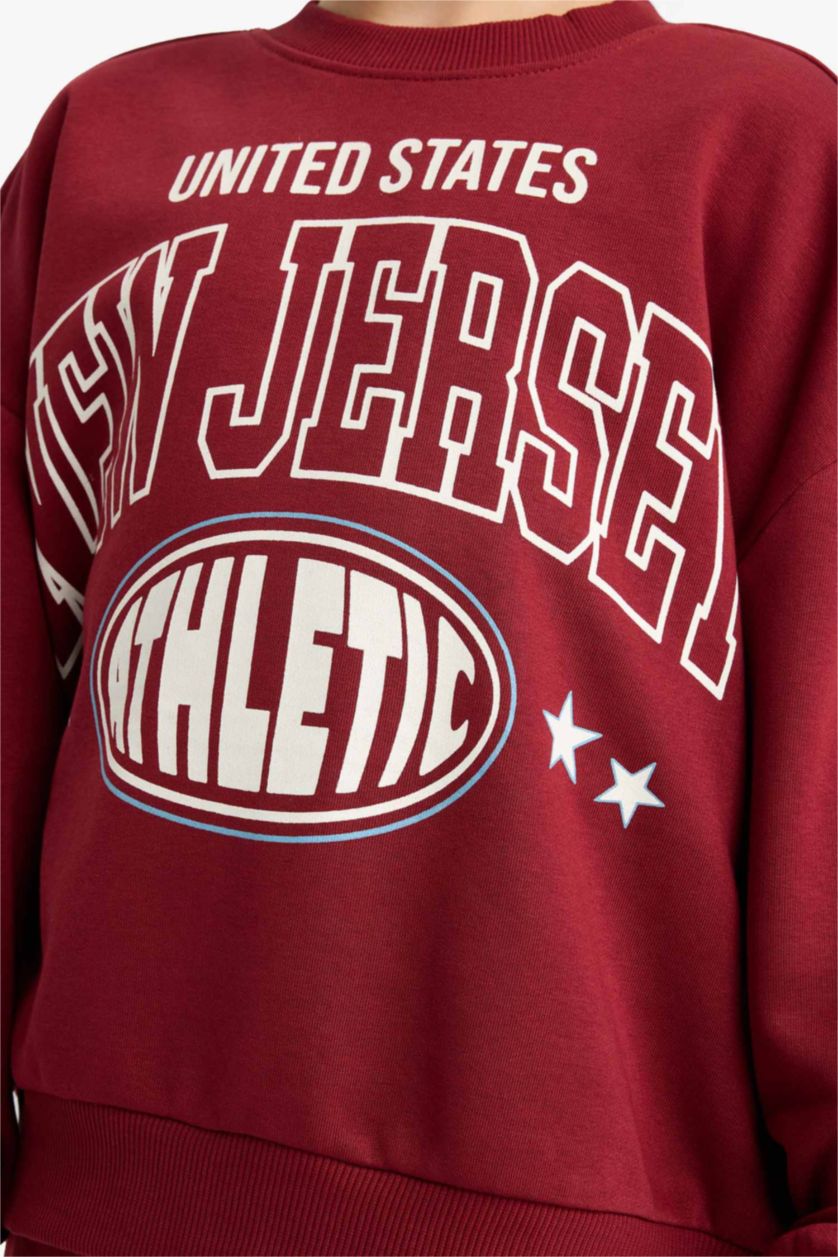 Kız Çocuk - Genç Kız Bordo Kız Çocuk 2'li Takım Baskılı Sweatshirt Eşofman Altı