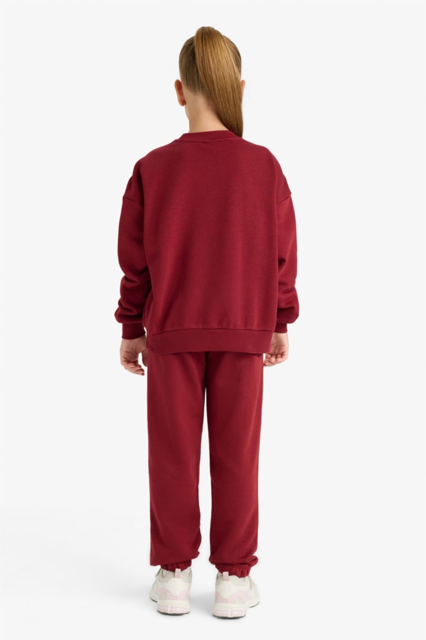 Kız Çocuk - Genç Kız Bordo Kız Çocuk 2'li Takım Baskılı Sweatshirt Eşofman Altı