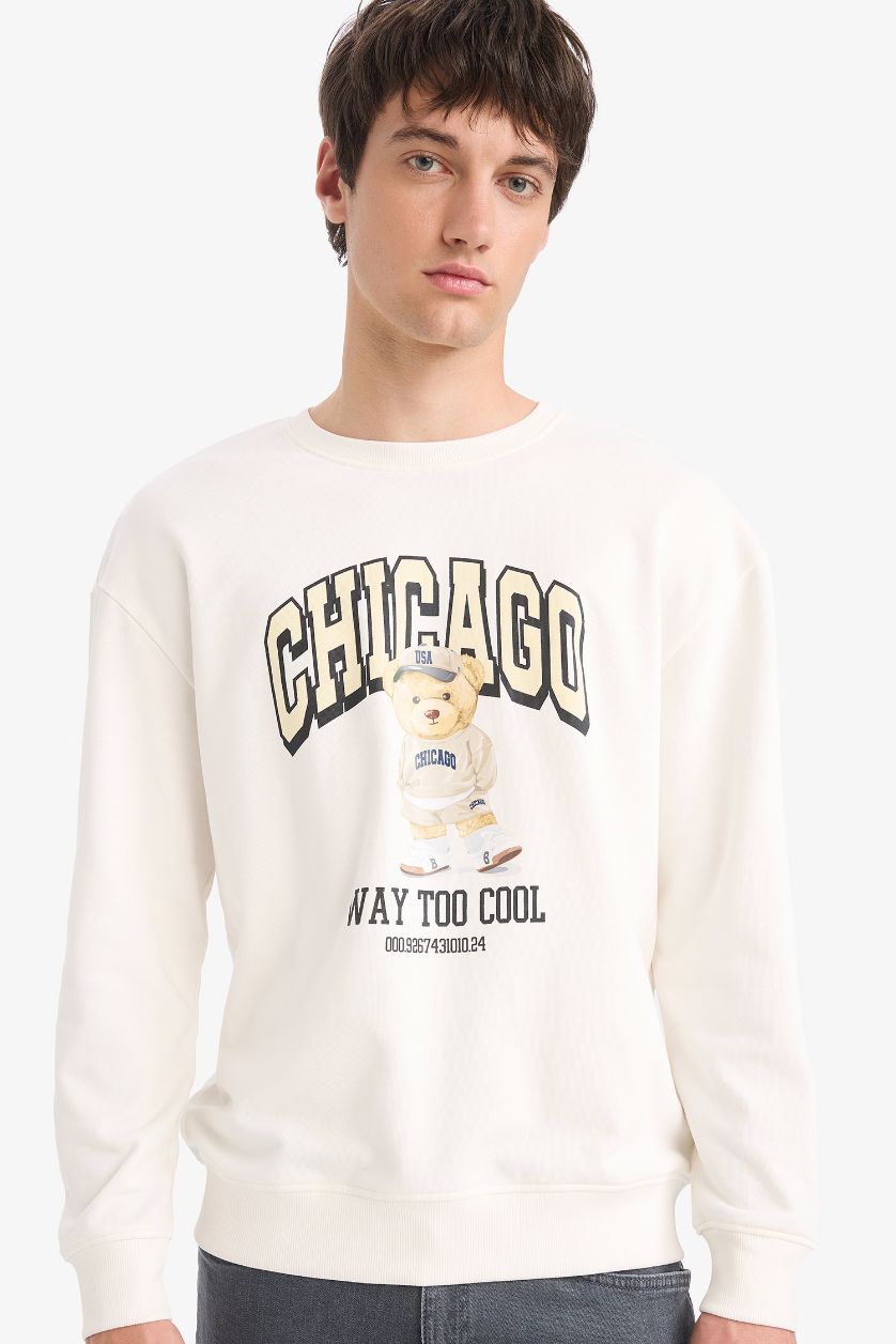 MAN Ecru Boxy Fit Printed Sweatshirt