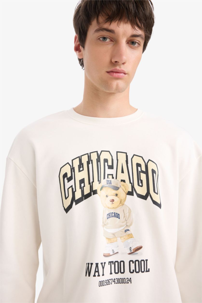 MAN Ecru Boxy Fit Printed Sweatshirt