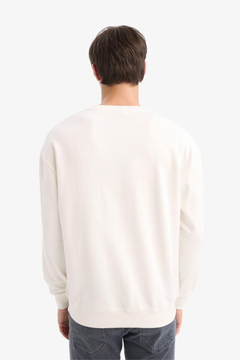 MAN Ecru Boxy Fit Printed Sweatshirt